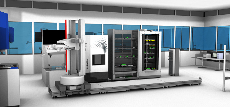 A sample manufacturing layout created with the components from the customized Erowa component library.