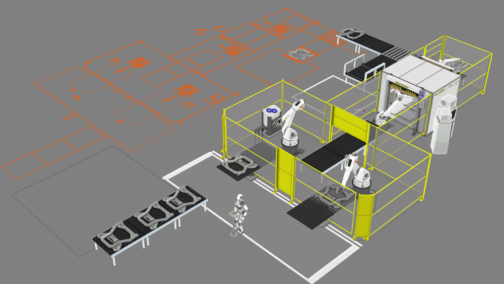 Simulation of arc welding robots working at a manufacturing line