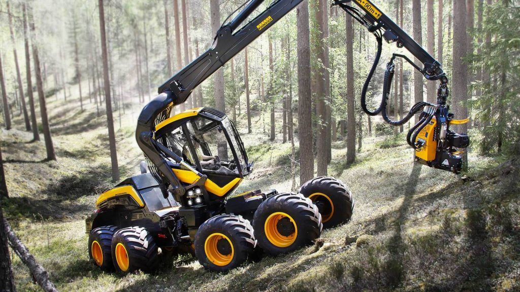 A Ponsse forestry machine at work in the woods