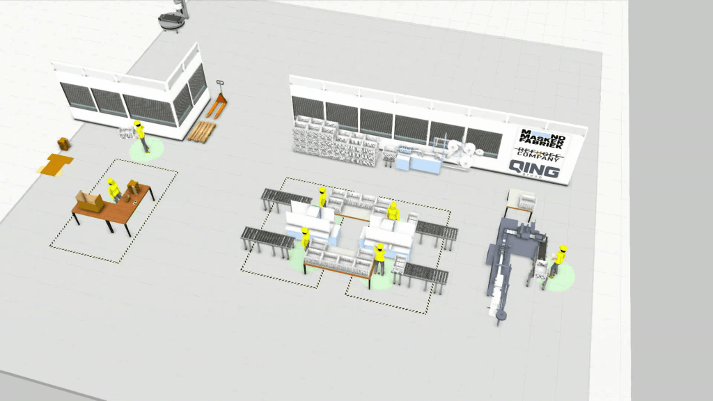 3D simulation of a Qing face mask factory