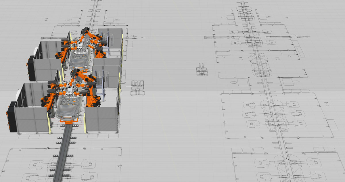 A simulation overview of a BiW v2222-2 spot welding robot